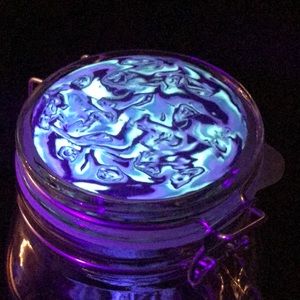Large Glass jar w/gIow-dark polymer clay accents